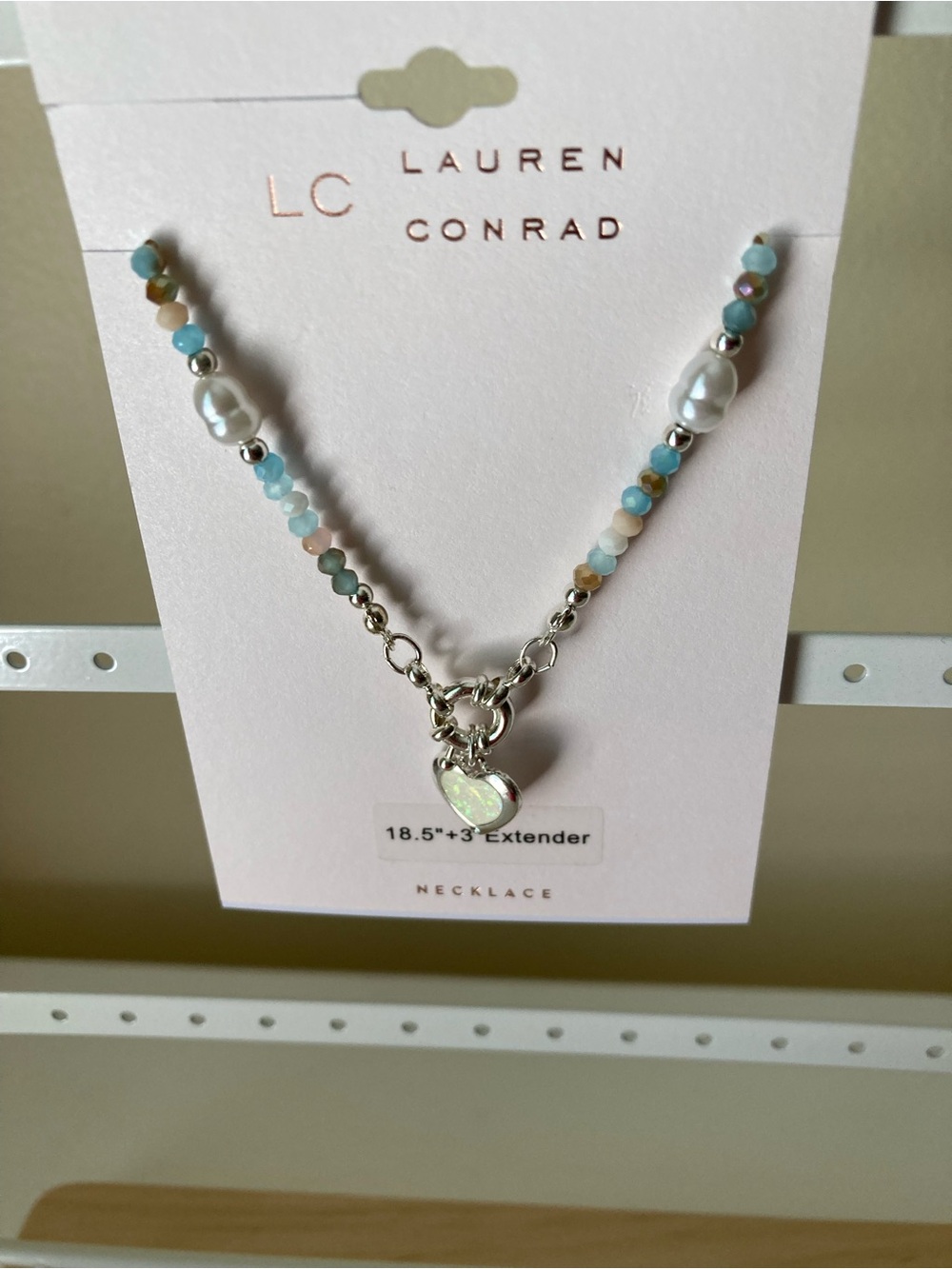 LC Lauren Conrad Aqua and Pearl Beaded Heart Charm Necklace